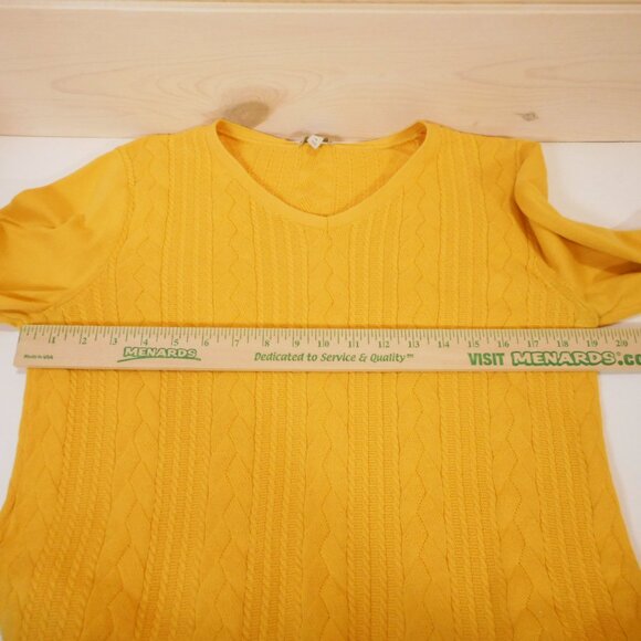 Talbots Women's size M Cotton Sweater Yellow V-Neck Long Sleeve Cable Knit - Picture 5 of 10
